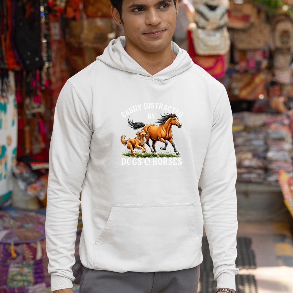 Easily Distracted By Horses and Dogs Women Girls Equestrian Hoodie - Image 5