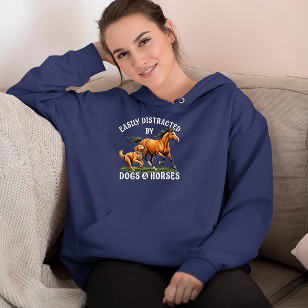 Easily Distracted By Horses and Dogs Women Girls Equestrian Hoodie - Image 8
