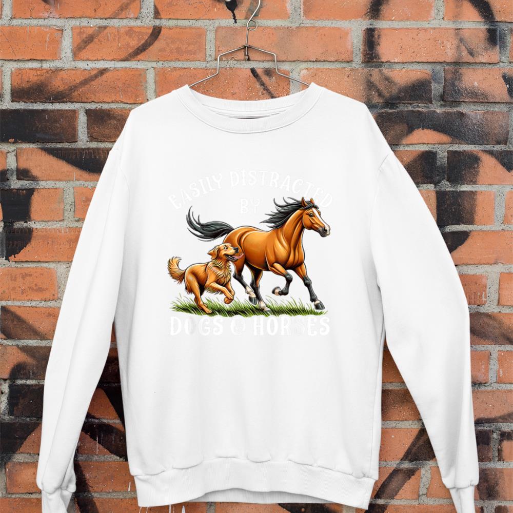 Easily Distracted By Horses and Dogs Women Girls Equestrian Sweatshirt - Image 3