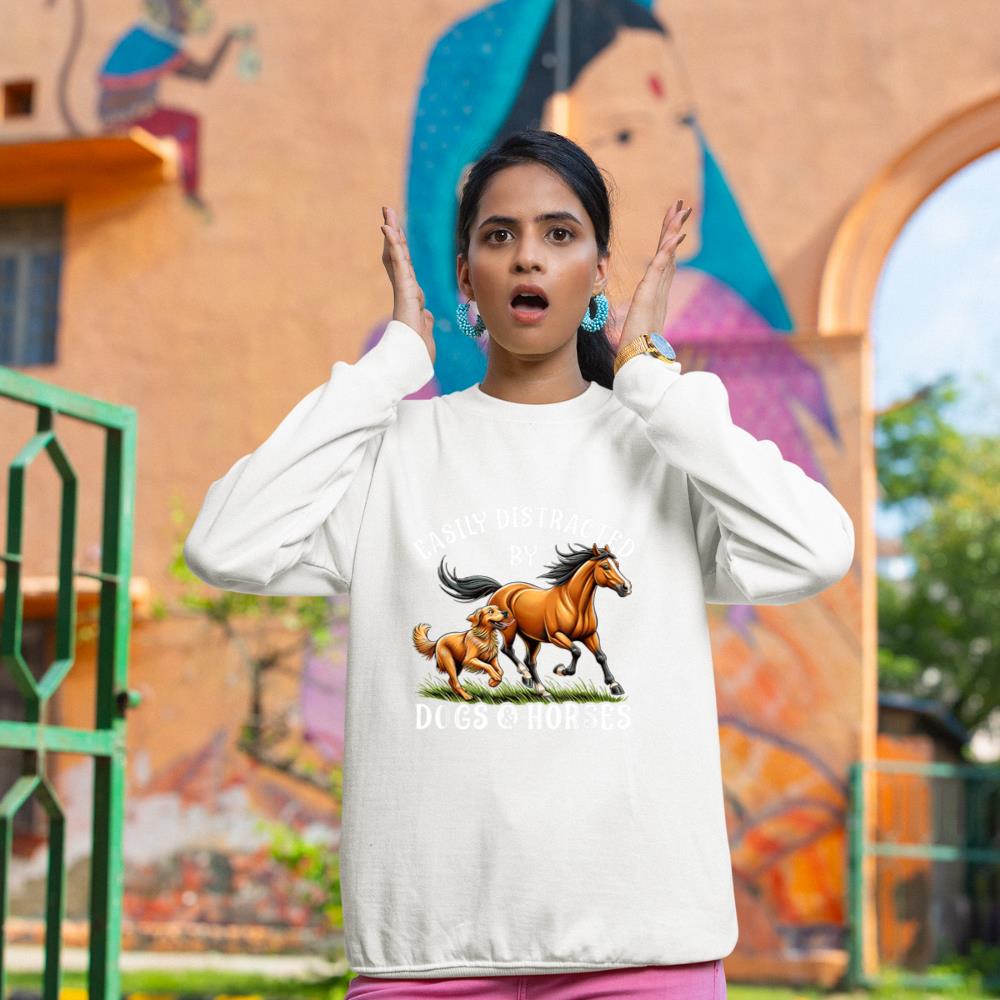 Easily Distracted By Horses and Dogs Women Girls Equestrian Sweatshirt - Image 4