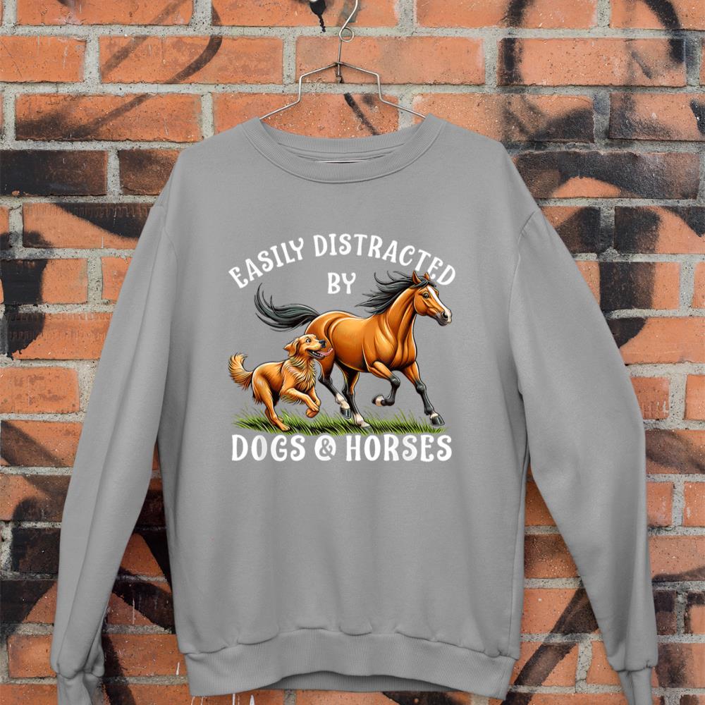 Easily Distracted By Horses and Dogs Women Girls Equestrian Sweatshirt - Image 5
