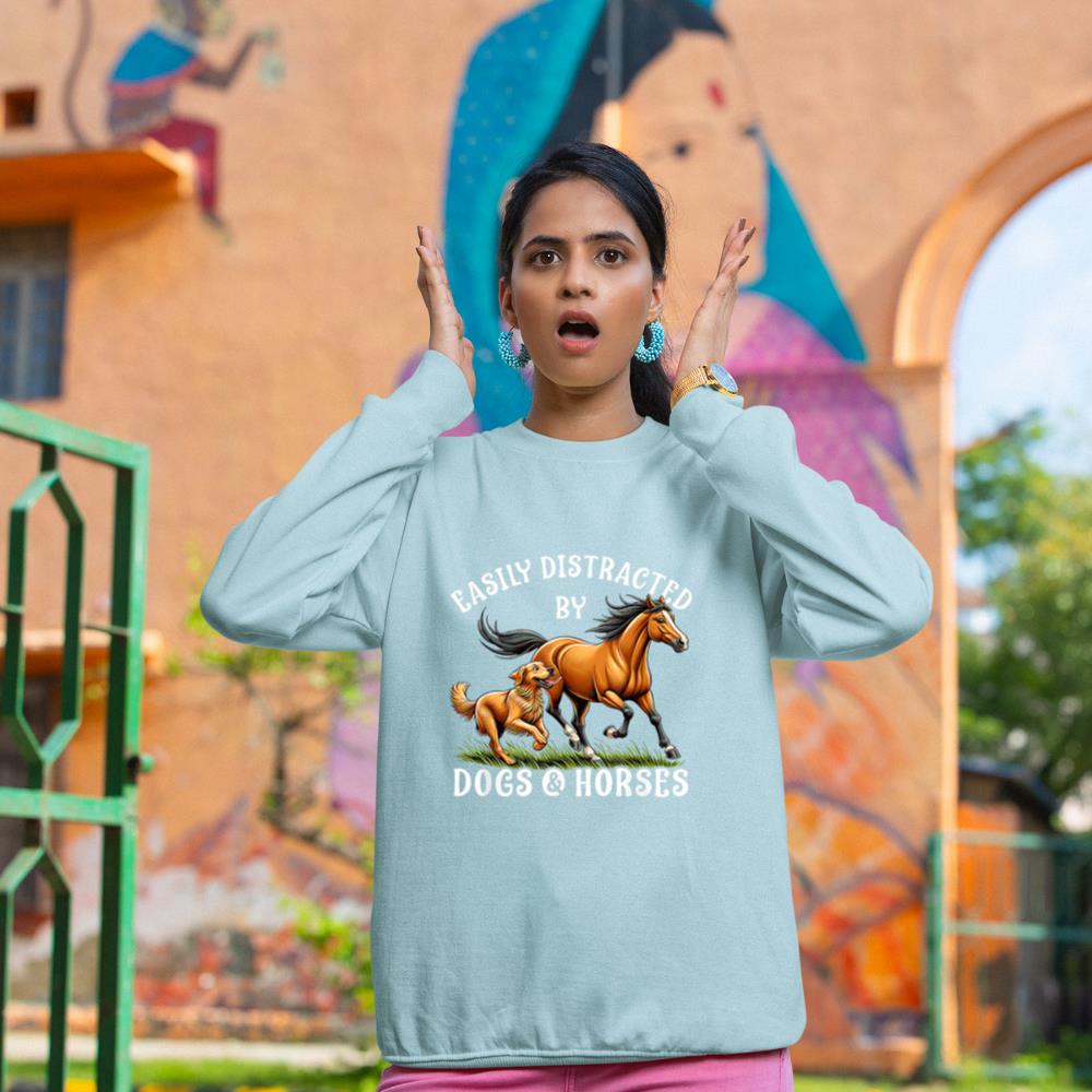 Easily Distracted By Horses and Dogs Women Girls Equestrian Sweatshirt - Image 10