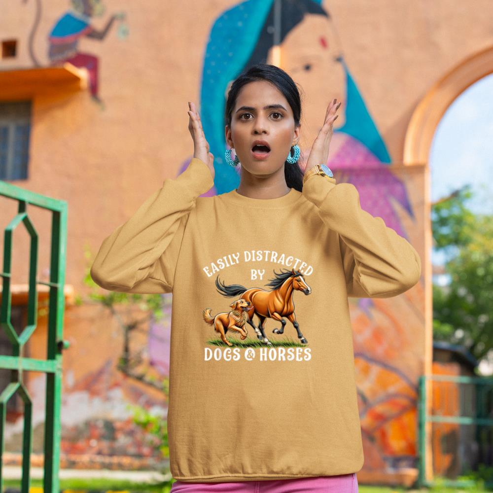 Easily Distracted By Horses and Dogs Women Girls Equestrian Sweatshirt - Image 12