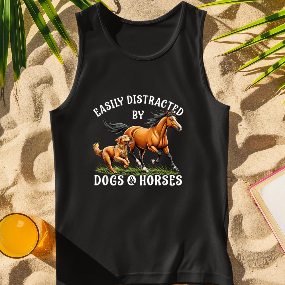 Easily Distracted By Horses and Dogs Women Girls Equestrian Tank Top