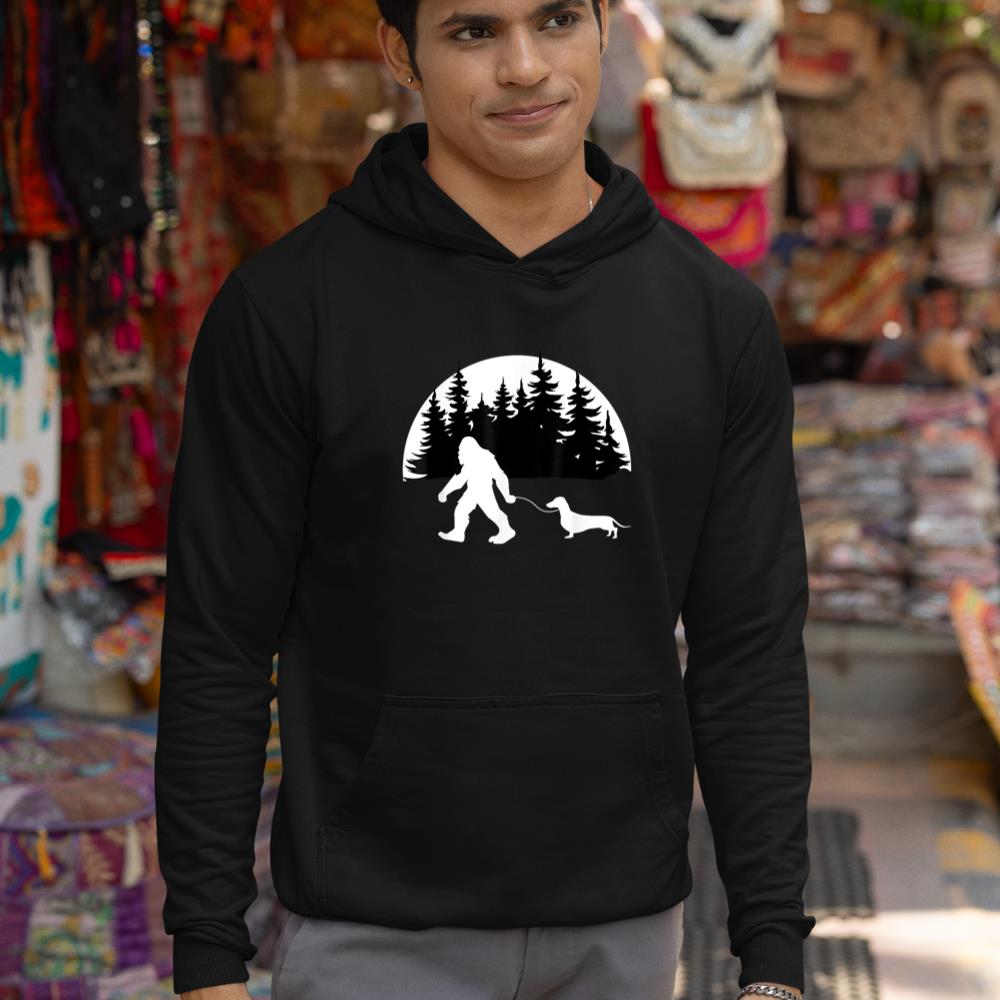 Funny Sasquatch Costume Wiener Dog Bigfoot Walking Dachshund Hoodie - Image 3