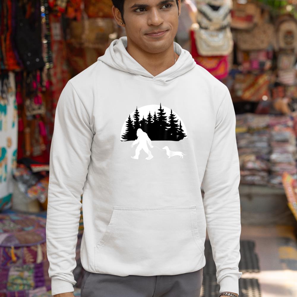 Funny Sasquatch Costume Wiener Dog Bigfoot Walking Dachshund Hoodie - Image 5