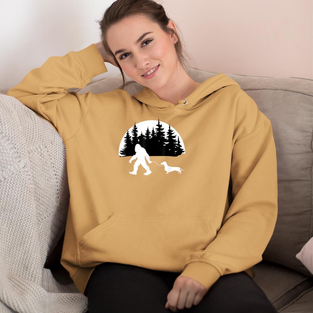 Funny Sasquatch Costume Wiener Dog Bigfoot Walking Dachshund Hoodie - Image 12