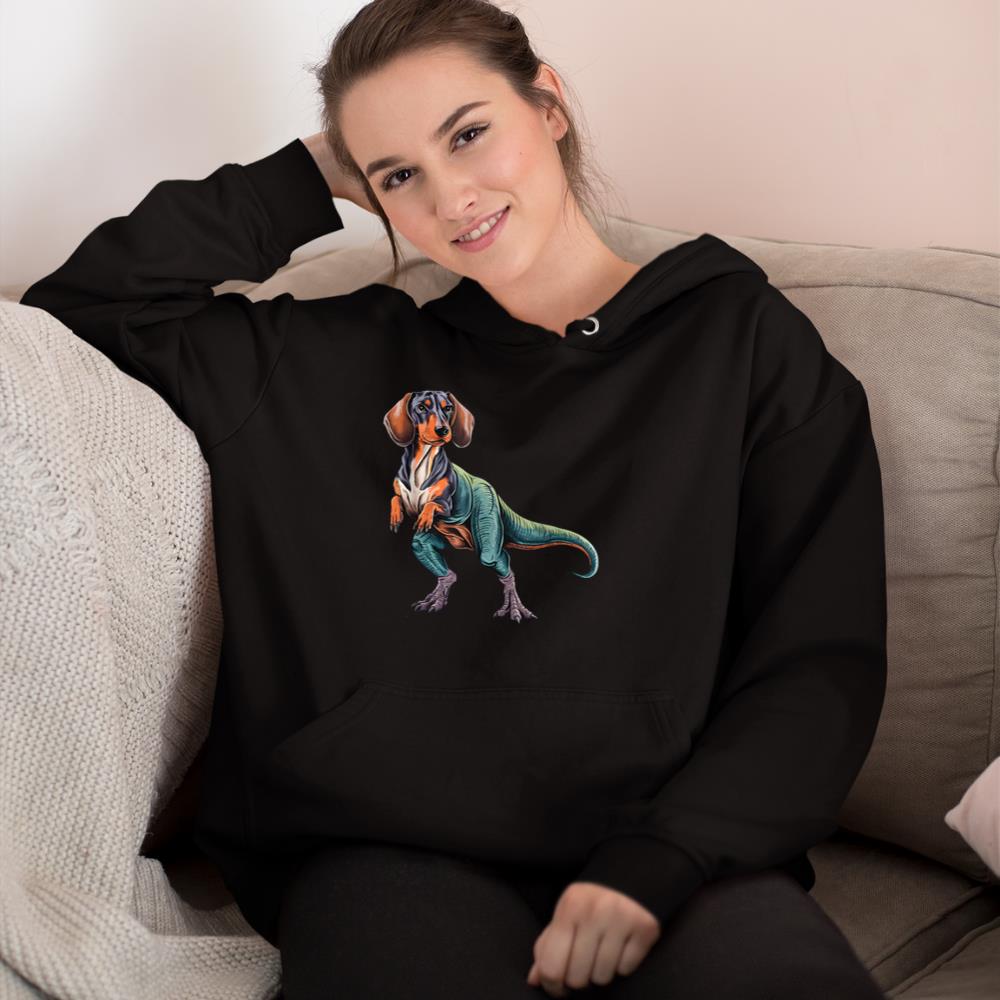 Funny Vintage Dachshund Dinosaur Dachshundsaurus T-Rex Dog Hoodie - Image 2