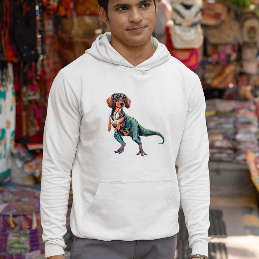 Funny Vintage Dachshund Dinosaur Dachshundsaurus T-Rex Dog Hoodie - Image 5
