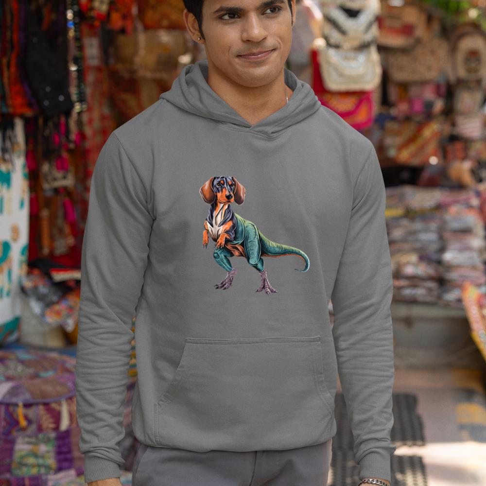 Funny Vintage Dachshund Dinosaur Dachshundsaurus T-Rex Dog Hoodie - Image 7