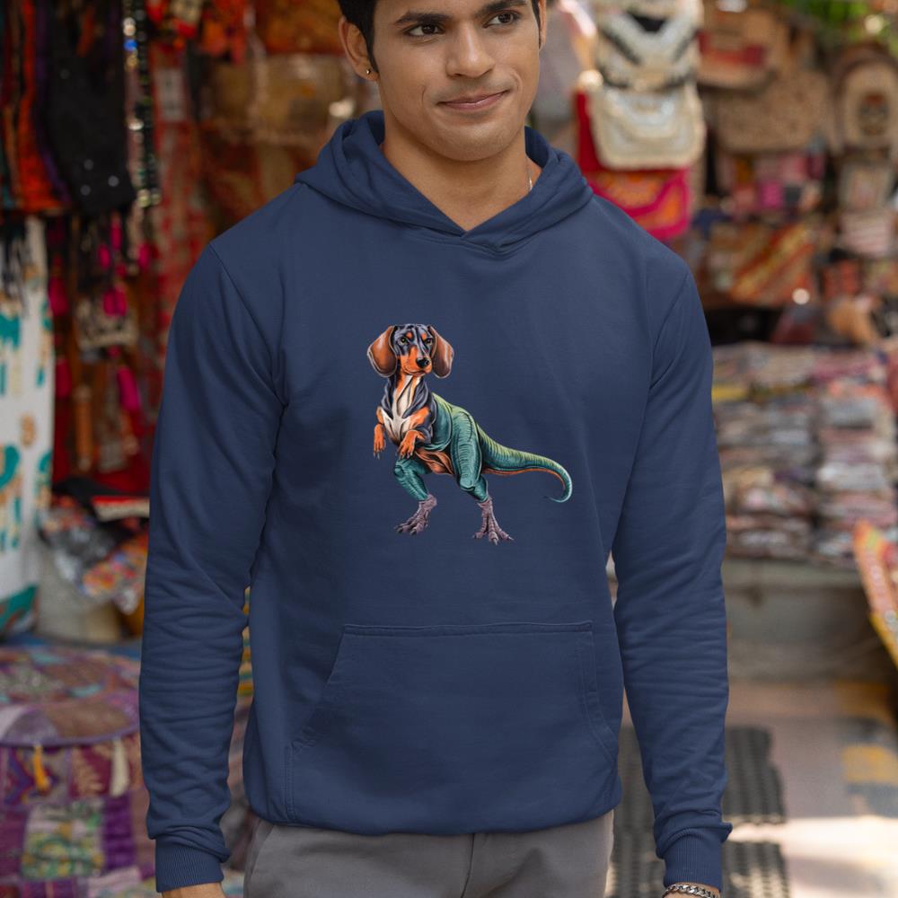 Funny Vintage Dachshund Dinosaur Dachshundsaurus T-Rex Dog Hoodie - Image 9