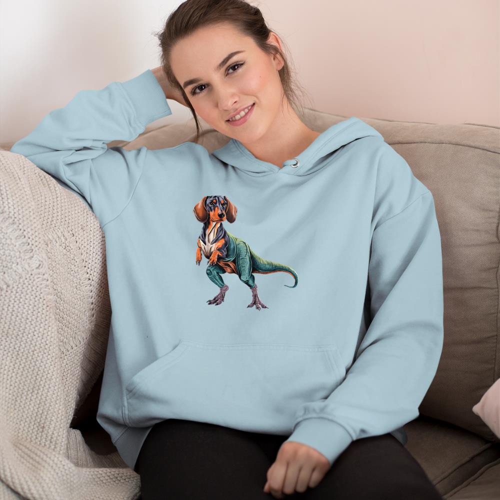 Funny Vintage Dachshund Dinosaur Dachshundsaurus T-Rex Dog Hoodie - Image 10