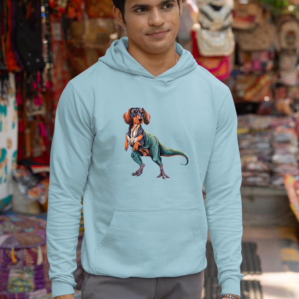 Funny Vintage Dachshund Dinosaur Dachshundsaurus T-Rex Dog Hoodie - Image 11