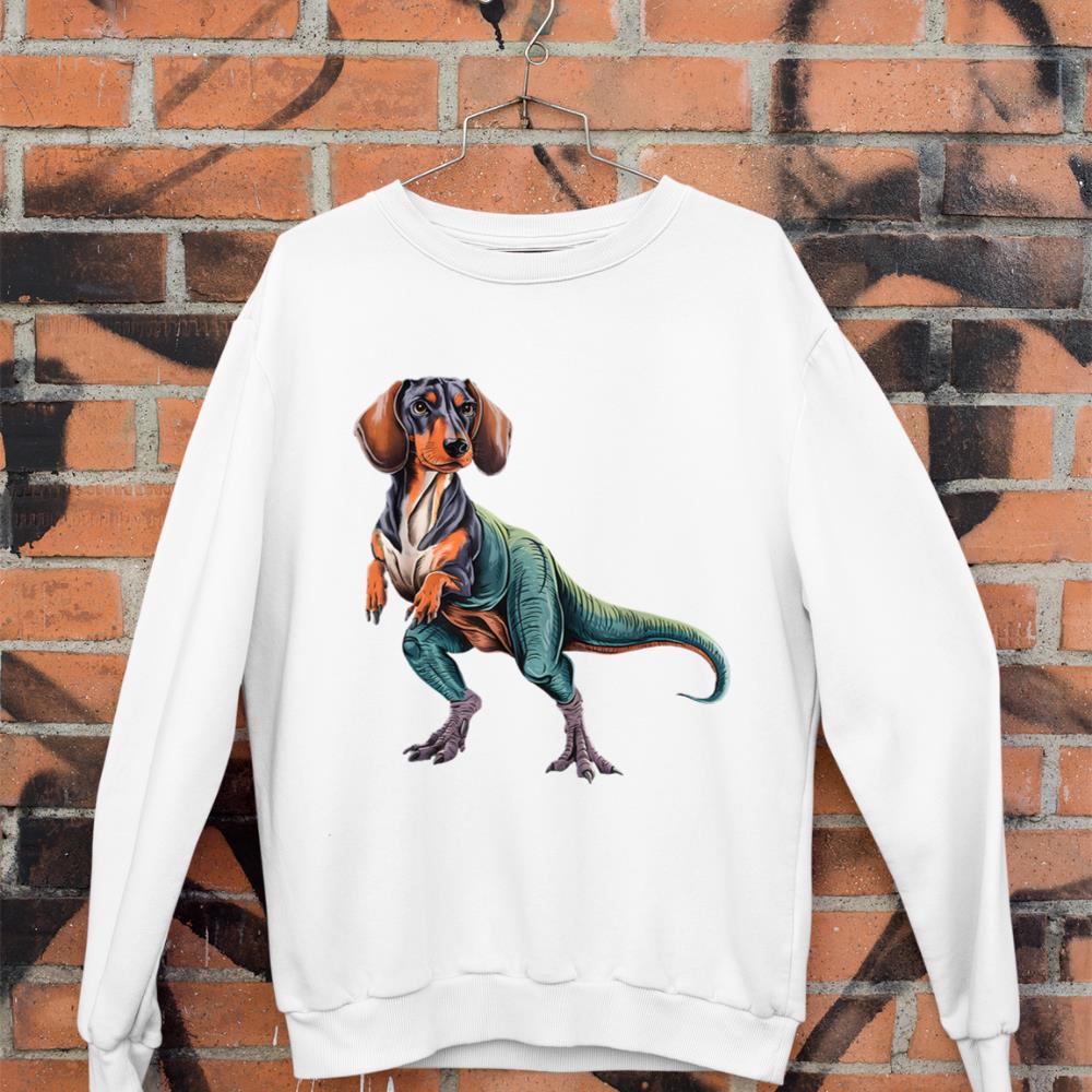 Funny Vintage Dachshund Dinosaur Dachshundsaurus T-Rex Dog Sweatshirt - Image 3