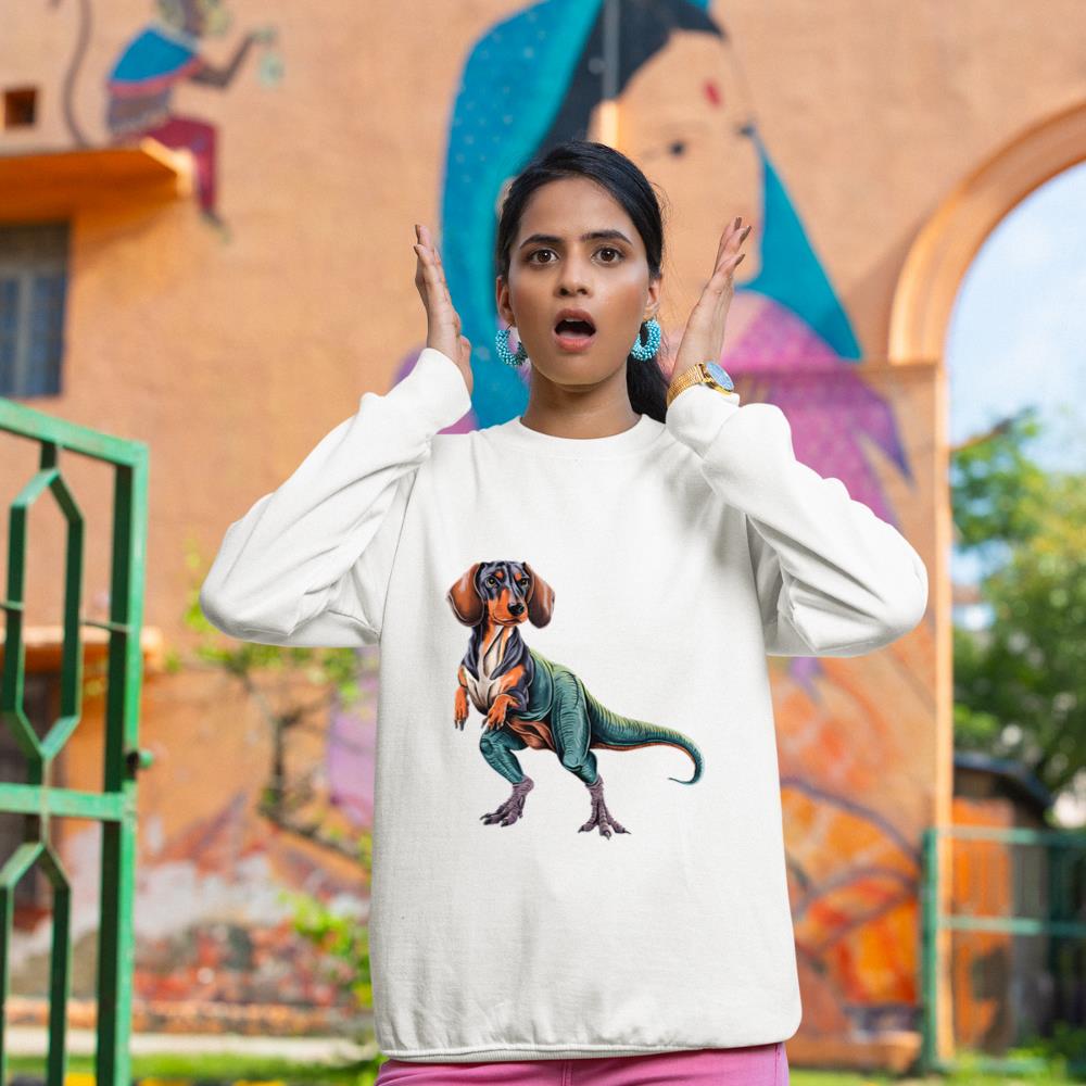 Funny Vintage Dachshund Dinosaur Dachshundsaurus T-Rex Dog Sweatshirt - Image 4