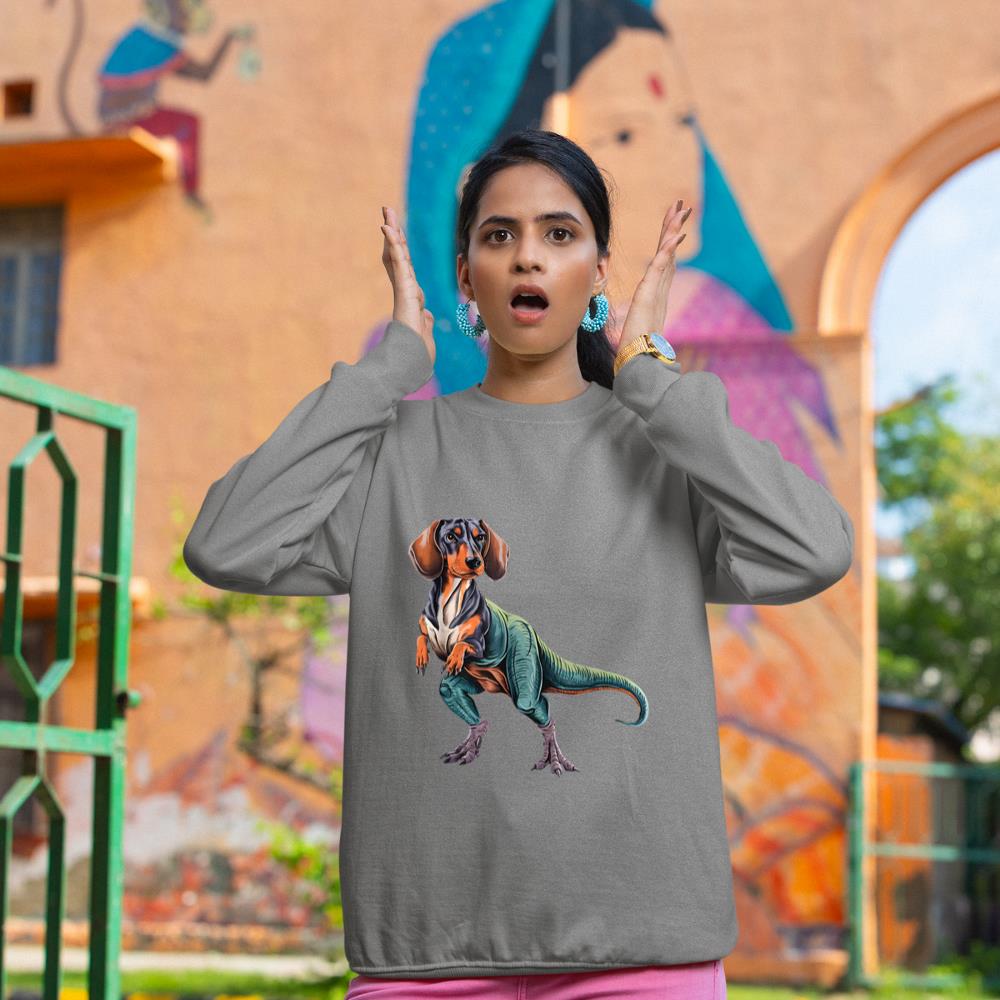 Funny Vintage Dachshund Dinosaur Dachshundsaurus T-Rex Dog Sweatshirt - Image 6