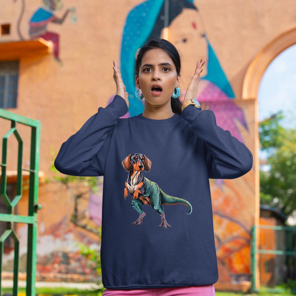 Funny Vintage Dachshund Dinosaur Dachshundsaurus T-Rex Dog Sweatshirt - Image 8