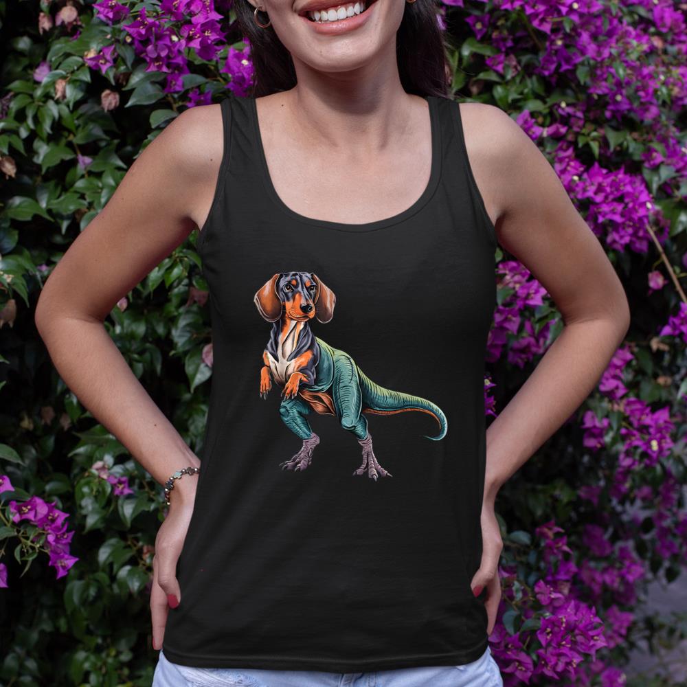 Funny Vintage Dachshund Dinosaur Dachshundsaurus T-Rex Dog Tank Top - Image 2