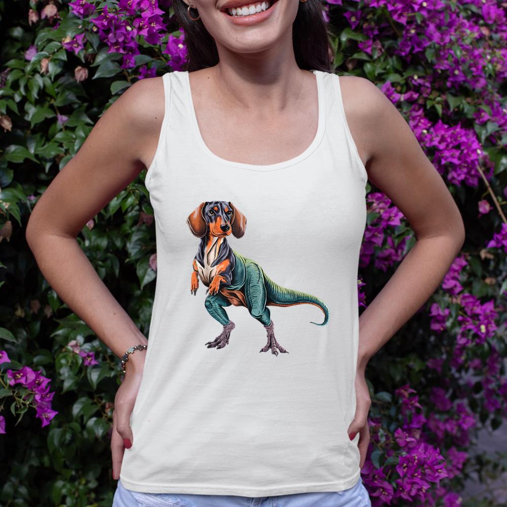 Funny Vintage Dachshund Dinosaur Dachshundsaurus T-Rex Dog Tank Top - Image 4