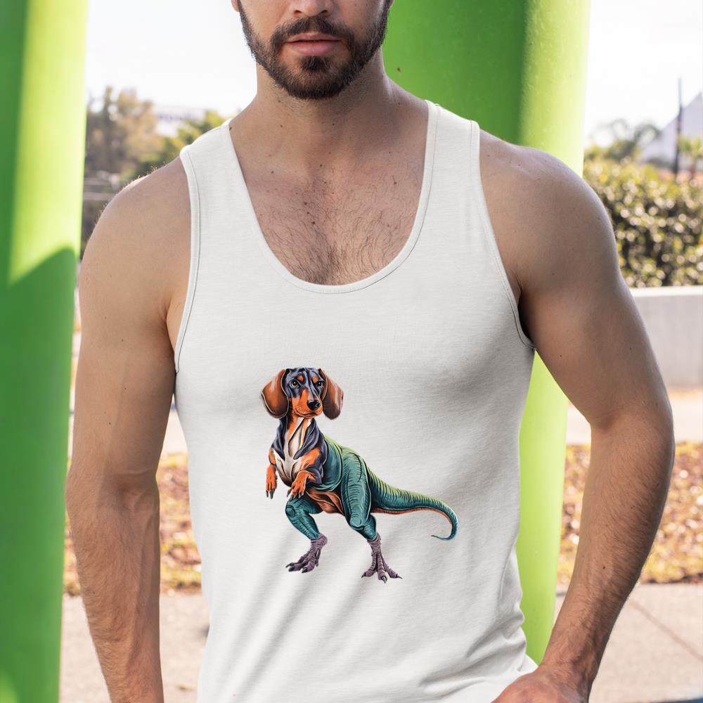 Funny Vintage Dachshund Dinosaur Dachshundsaurus T-Rex Dog Tank Top - Image 5