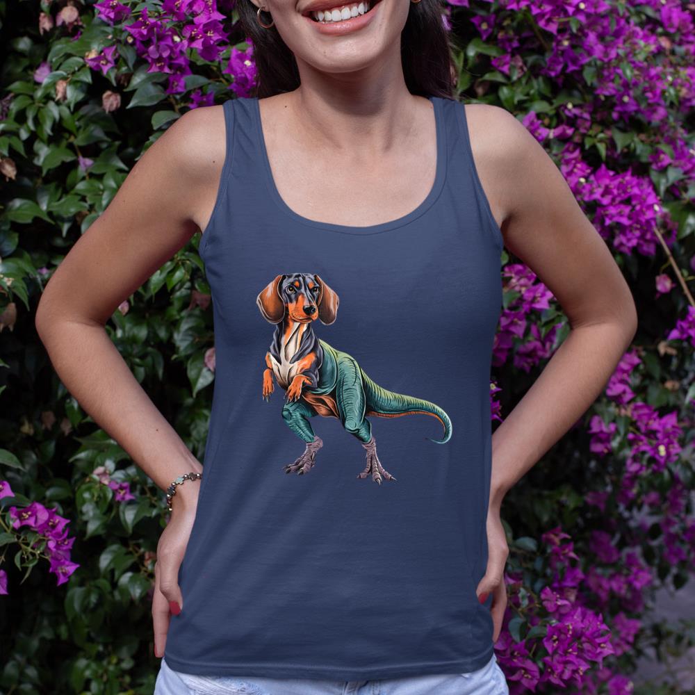 Funny Vintage Dachshund Dinosaur Dachshundsaurus T-Rex Dog Tank Top - Image 8