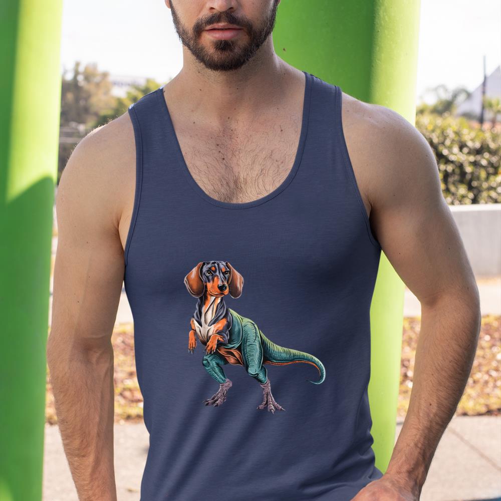 Funny Vintage Dachshund Dinosaur Dachshundsaurus T-Rex Dog Tank Top - Image 9