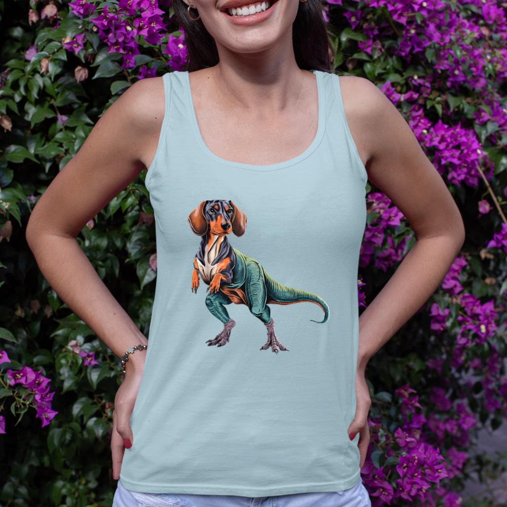 Funny Vintage Dachshund Dinosaur Dachshundsaurus T-Rex Dog Tank Top - Image 10