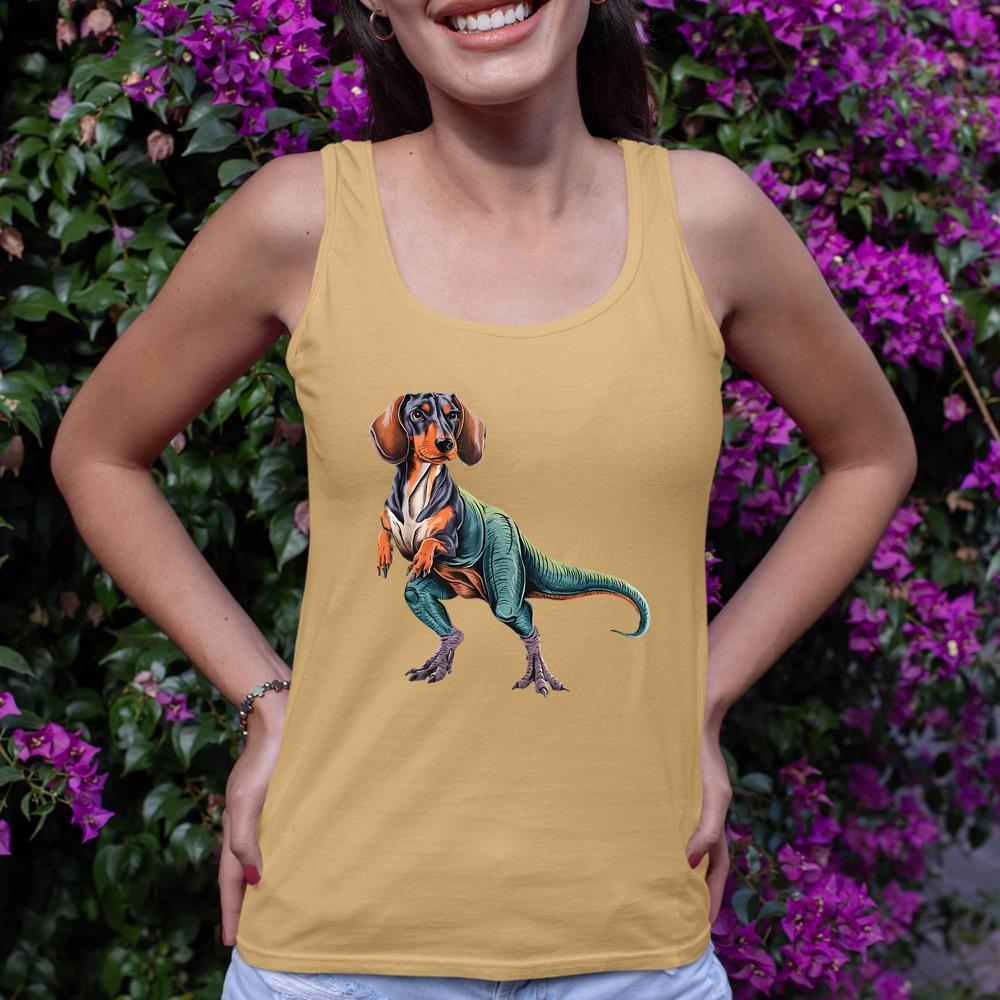 Funny Vintage Dachshund Dinosaur Dachshundsaurus T-Rex Dog Tank Top - Image 12