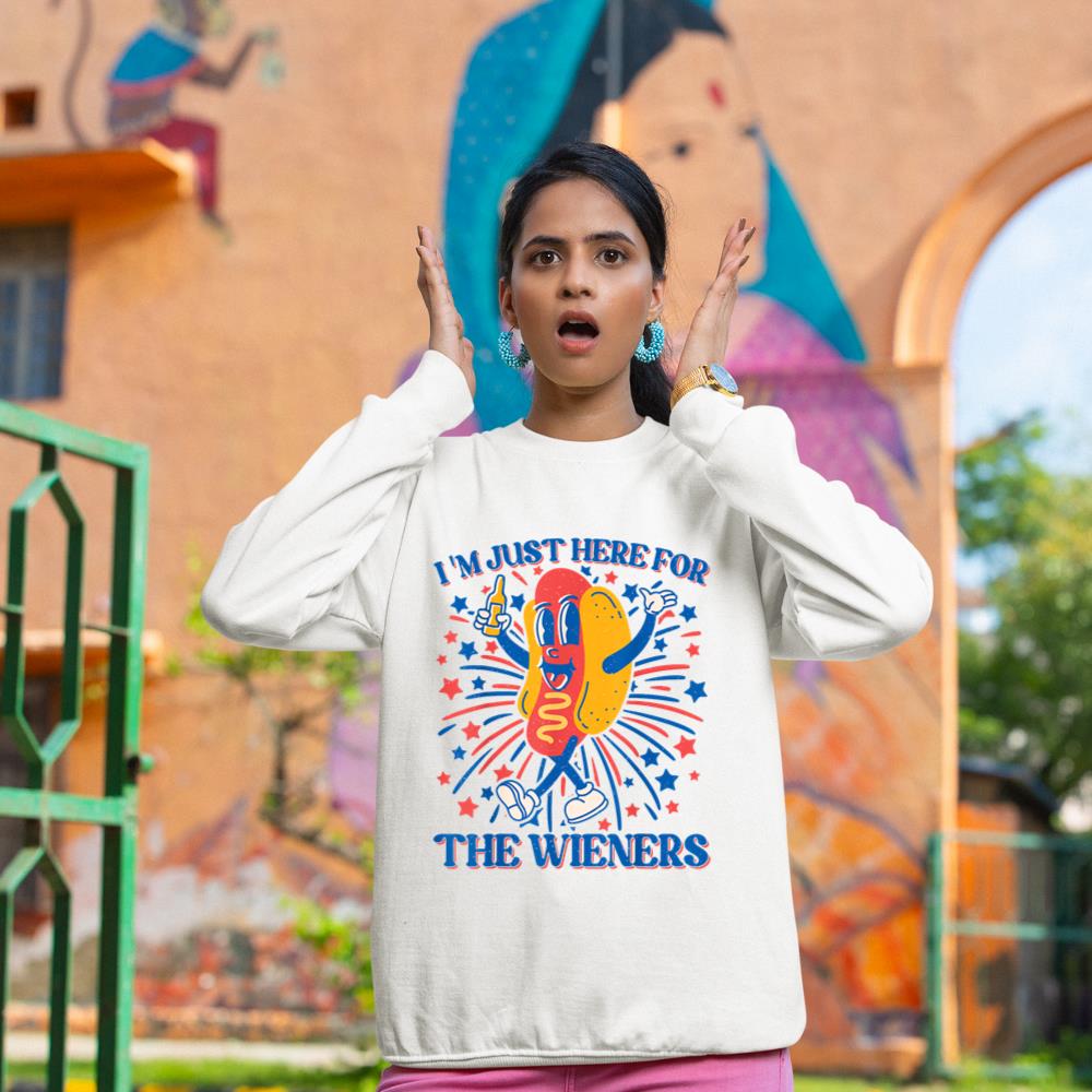 Hot Dog I'm Just Here For The Wieners 4Th Of July Sweatshirt - Image 4