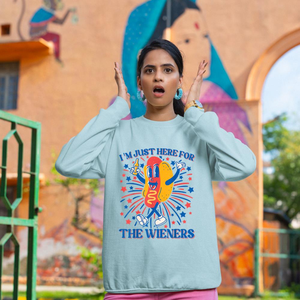 Hot Dog I'm Just Here For The Wieners 4Th Of July Sweatshirt - Image 10