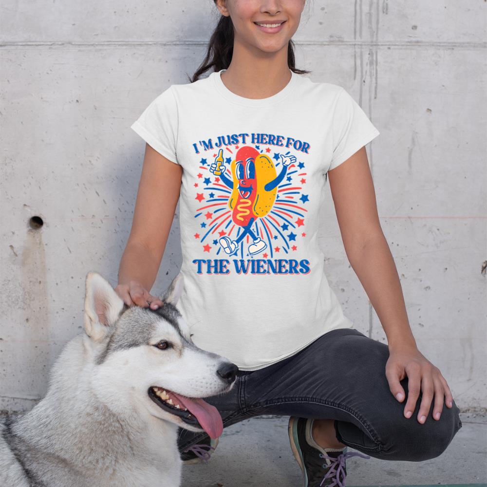Hot Dog I'm Just Here For The Wieners 4Th Of July T-Shirt - Image 4