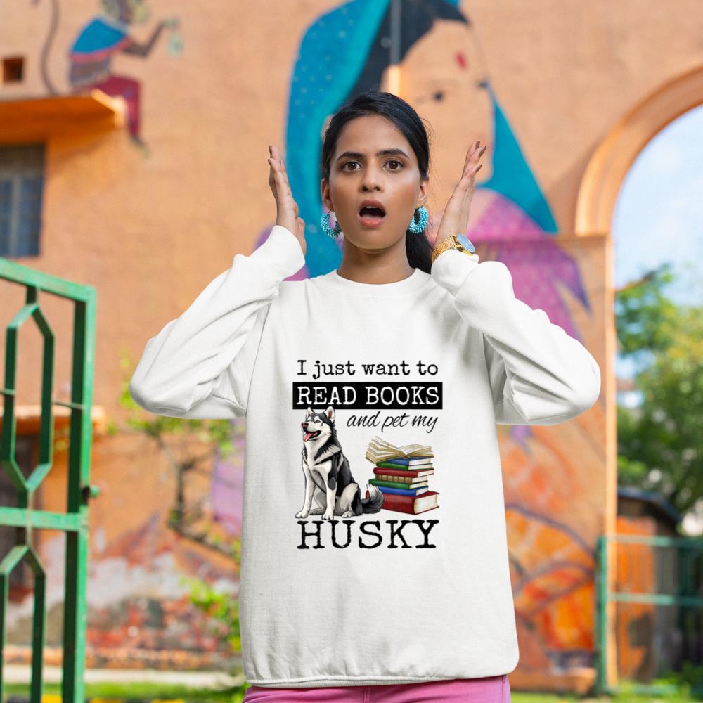 I Just Want to Read Books and Pet My Husky Dog Sweatshirt - Image 4