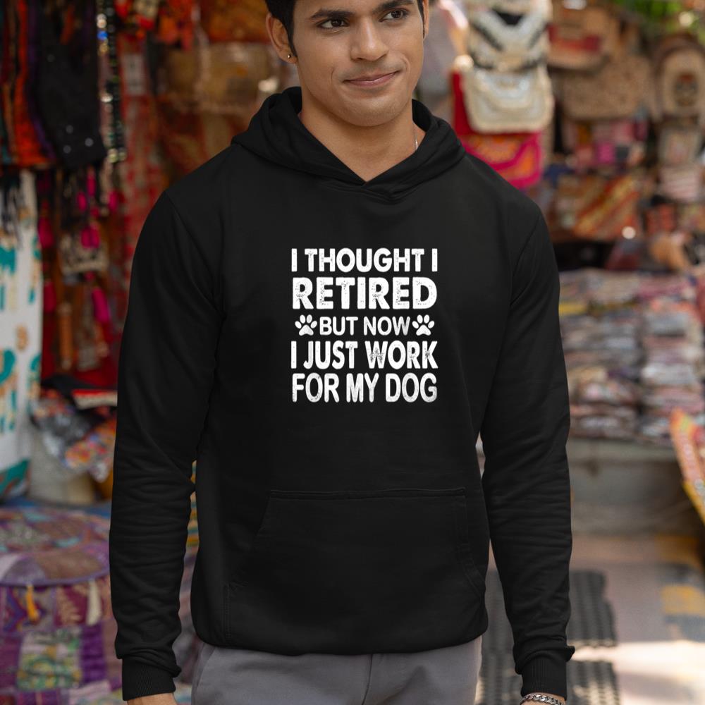 I Retired Now I Work For My Dog Retirement Funny Retro Hoodie - Image 3