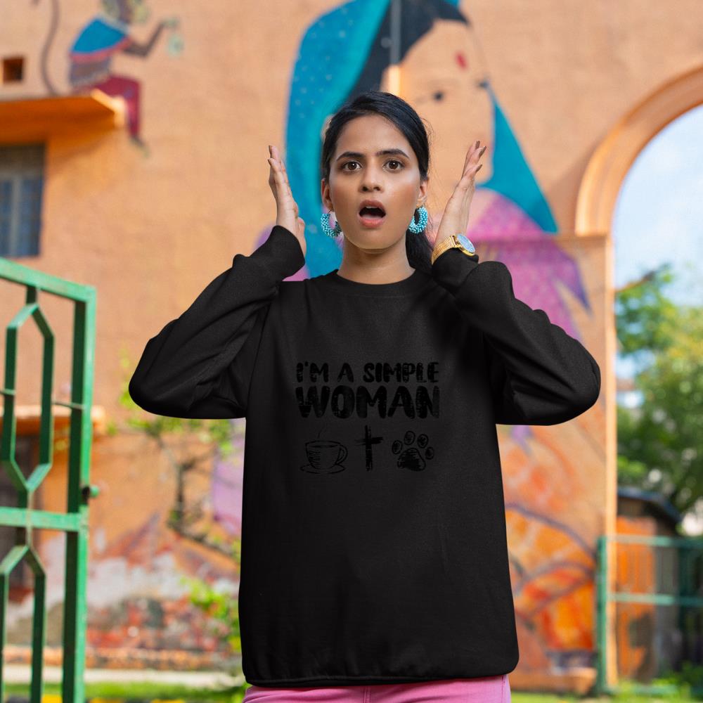 Im A Simple Woman Coffee Cross Paw Christian Dog Cat Owner Sweatshirt - Image 2