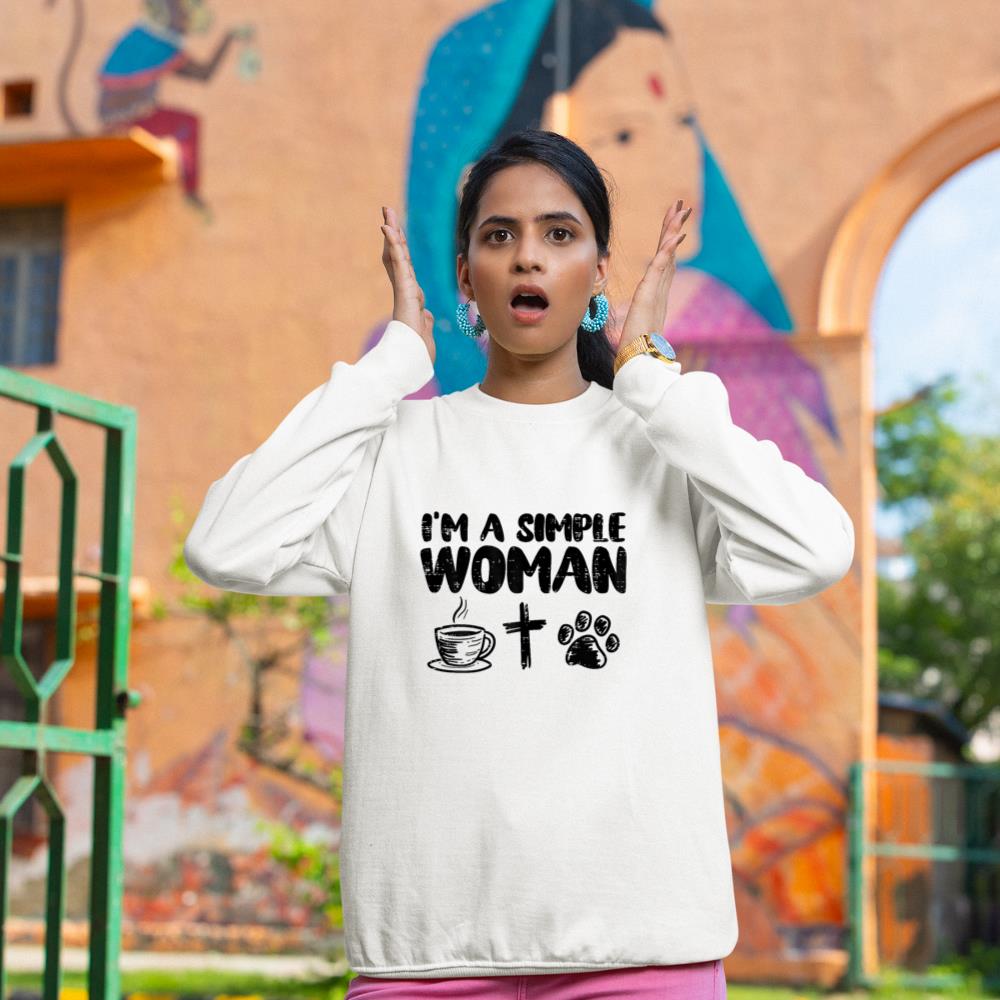 Im A Simple Woman Coffee Cross Paw Christian Dog Cat Owner Sweatshirt - Image 4