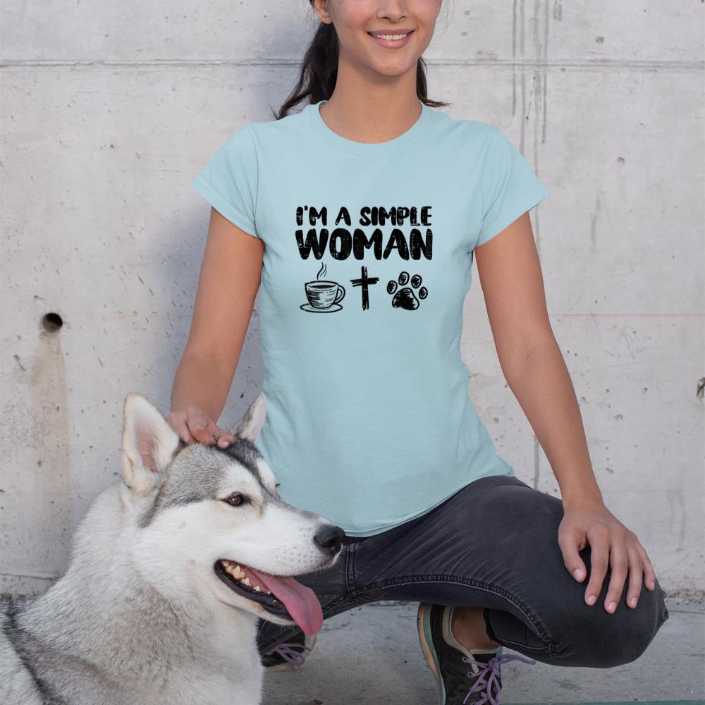 Im A Simple Woman Coffee Cross Paw Christian Dog Cat Owner T-Shirt - Image 10