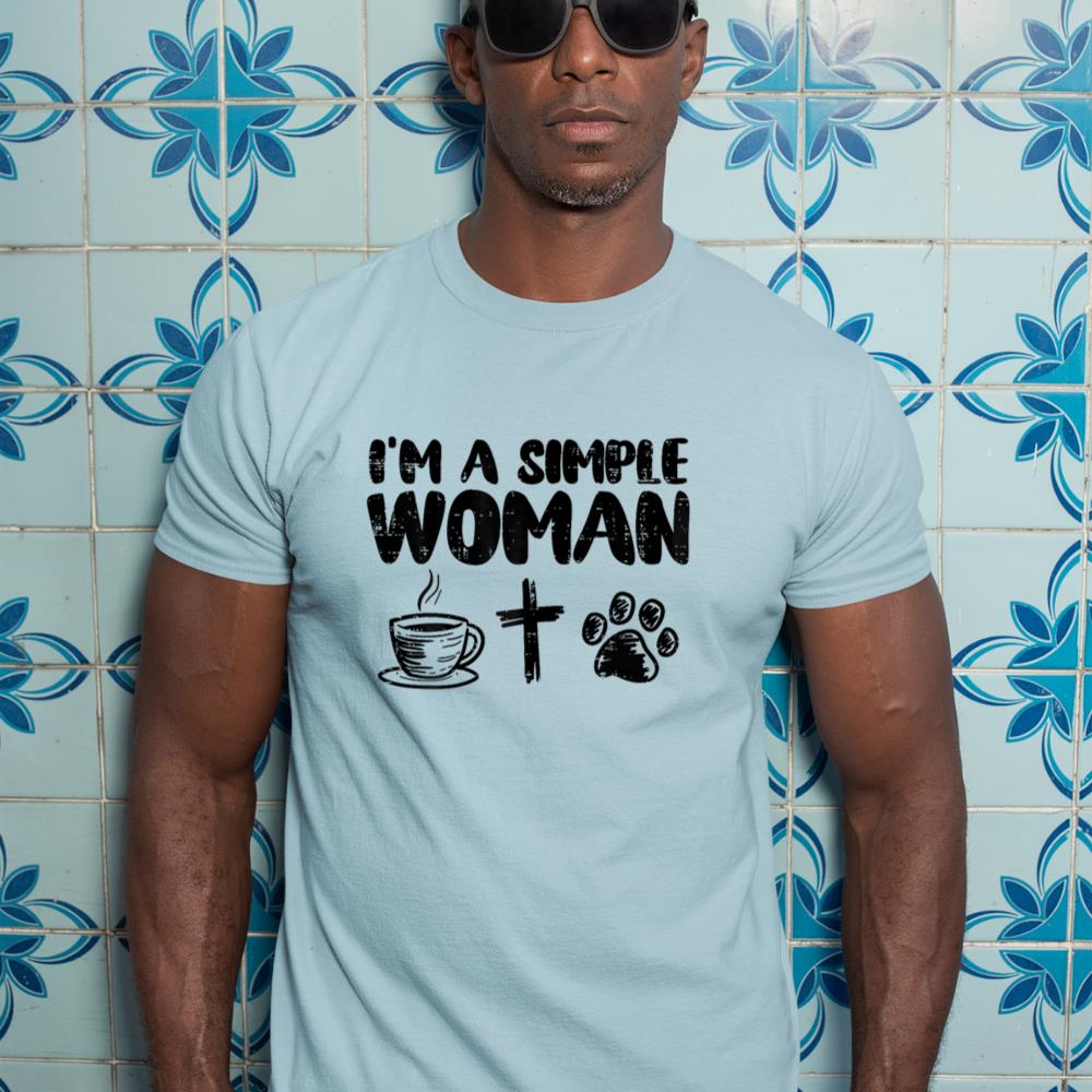 Im A Simple Woman Coffee Cross Paw Christian Dog Cat Owner T-Shirt - Image 11