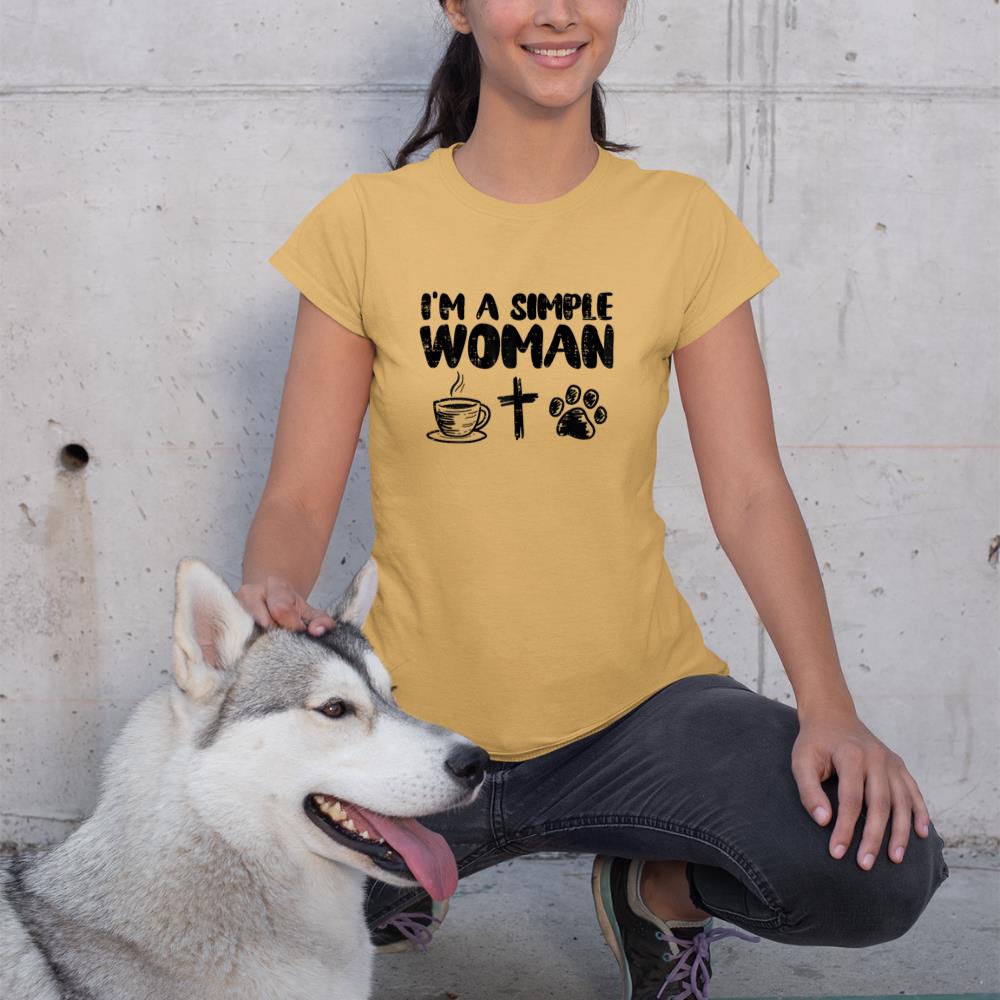 Im A Simple Woman Coffee Cross Paw Christian Dog Cat Owner T-Shirt - Image 12