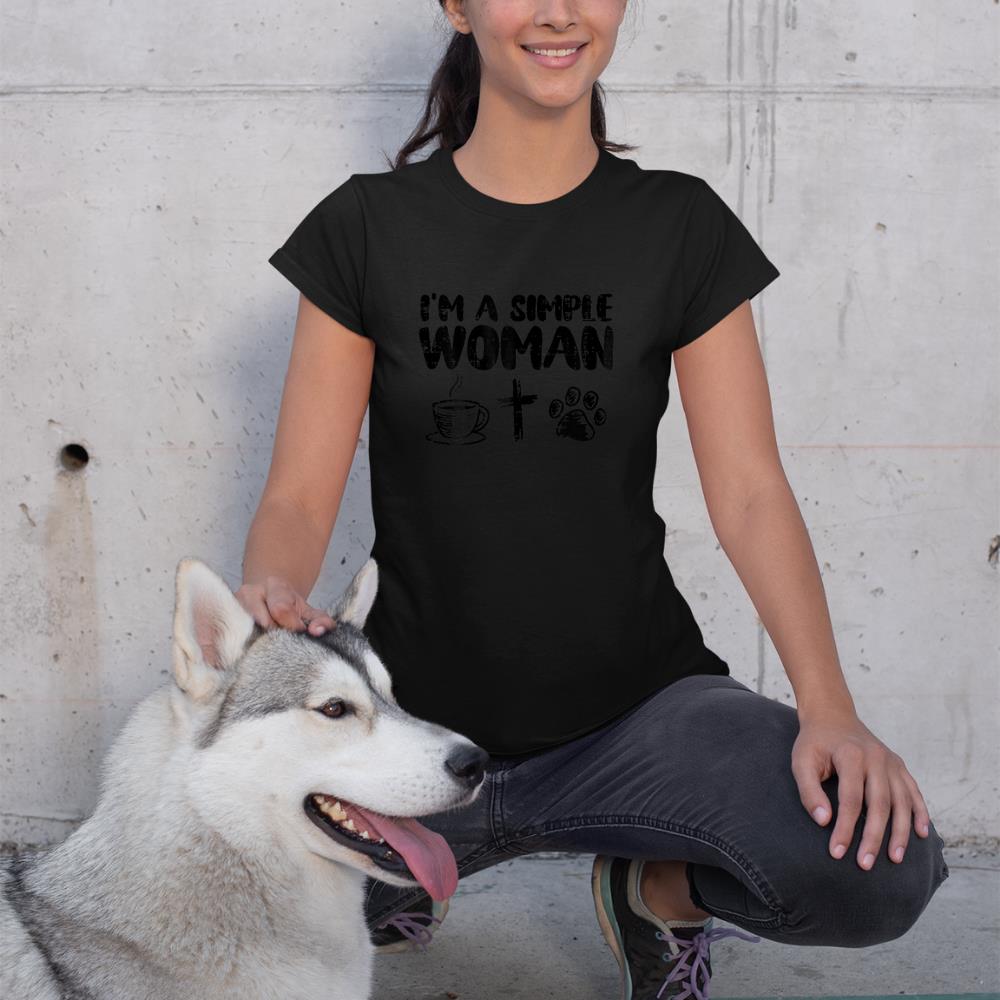 Im A Simple Woman Coffee Cross Paw Christian Dog Cat Owner T-Shirt - Image 2