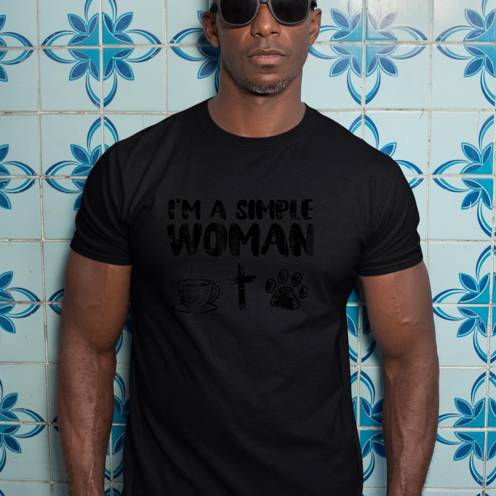 Im A Simple Woman Coffee Cross Paw Christian Dog Cat Owner T-Shirt - Image 3
