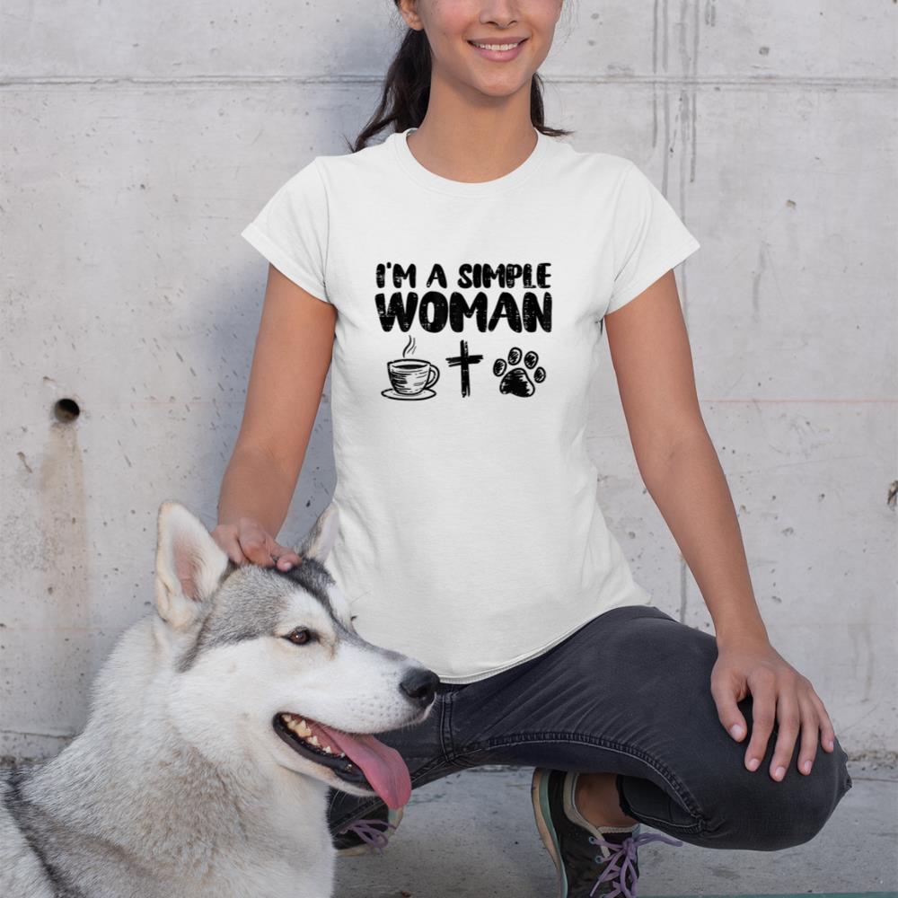 Im A Simple Woman Coffee Cross Paw Christian Dog Cat Owner T-Shirt - Image 4
