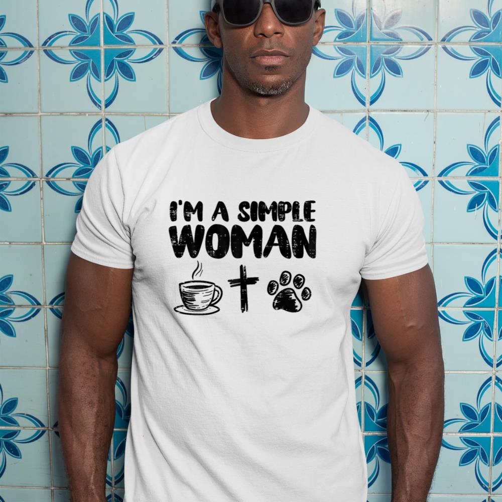 Im A Simple Woman Coffee Cross Paw Christian Dog Cat Owner T-Shirt - Image 5