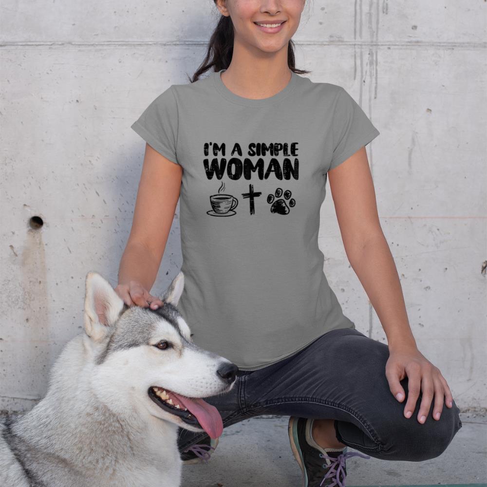 Im A Simple Woman Coffee Cross Paw Christian Dog Cat Owner T-Shirt - Image 6