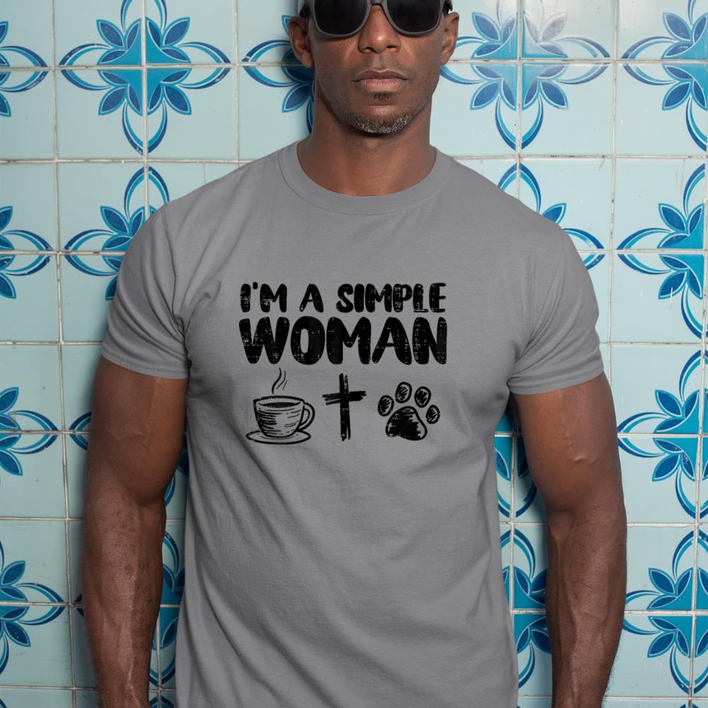 Im A Simple Woman Coffee Cross Paw Christian Dog Cat Owner T-Shirt - Image 7