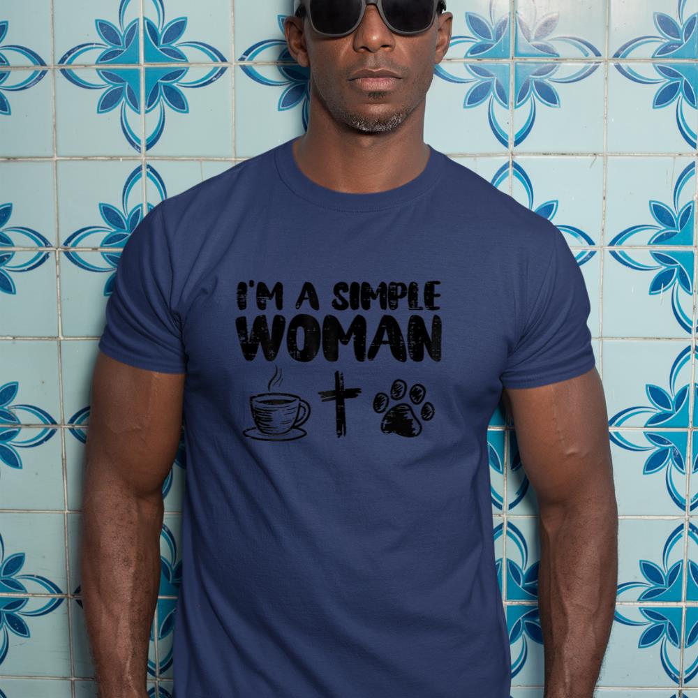Im A Simple Woman Coffee Cross Paw Christian Dog Cat Owner T-Shirt - Image 9