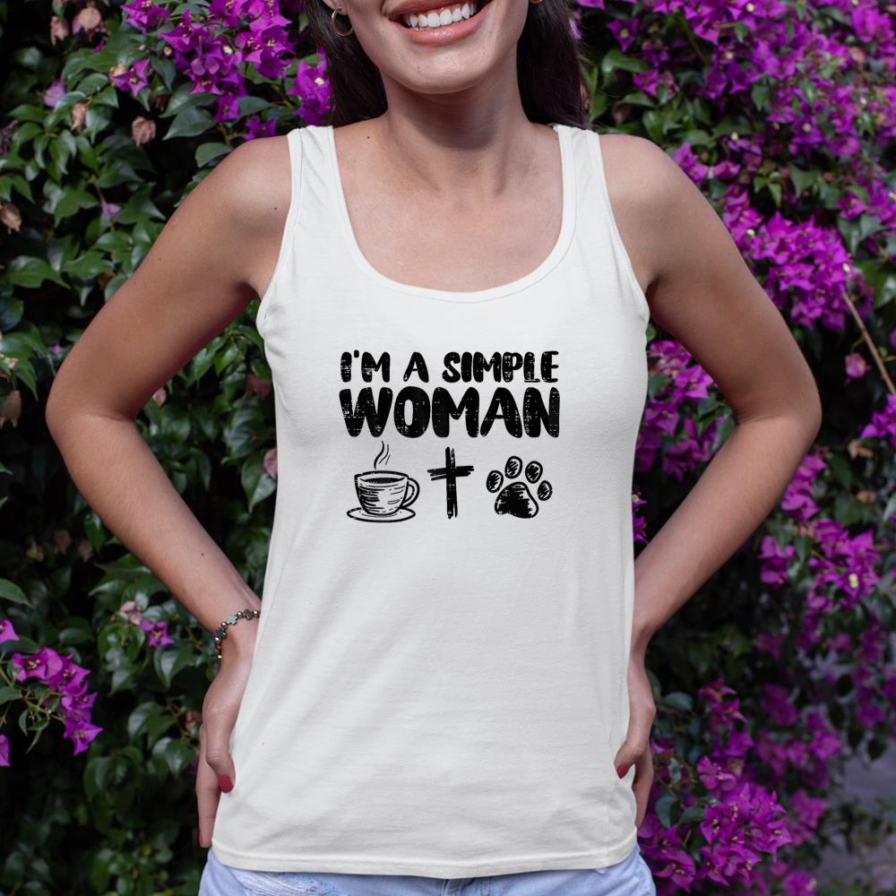 Im A Simple Woman Coffee Cross Paw Christian Dog Cat Owner Tank Top - Image 4