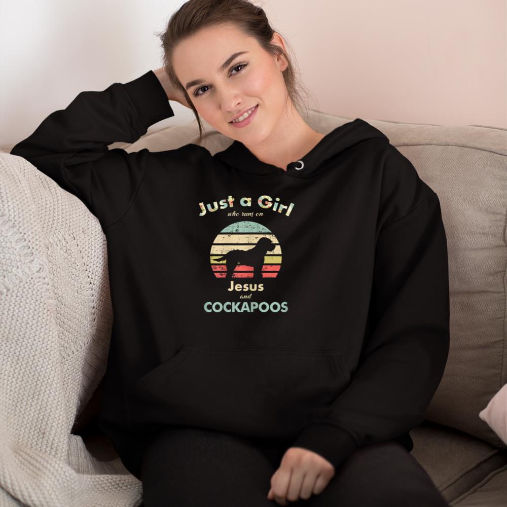 Just A Girl Who Runs on Jesus and Cockapoos Retro Dog Hoodie - Image 2