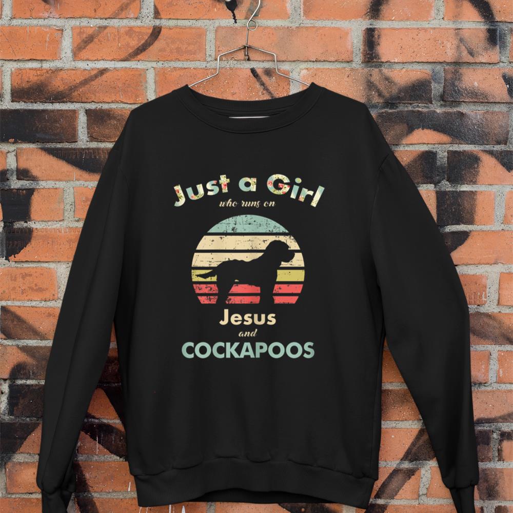Just A Girl Who Runs on Jesus and Cockapoos Retro Dog Sweatshirt