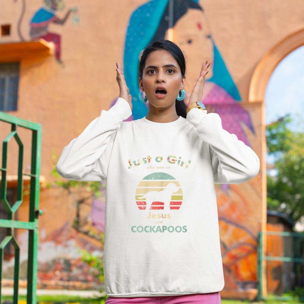 Just A Girl Who Runs on Jesus and Cockapoos Retro Dog Sweatshirt - Image 4