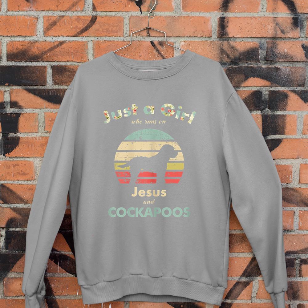 Just A Girl Who Runs on Jesus and Cockapoos Retro Dog Sweatshirt - Image 5
